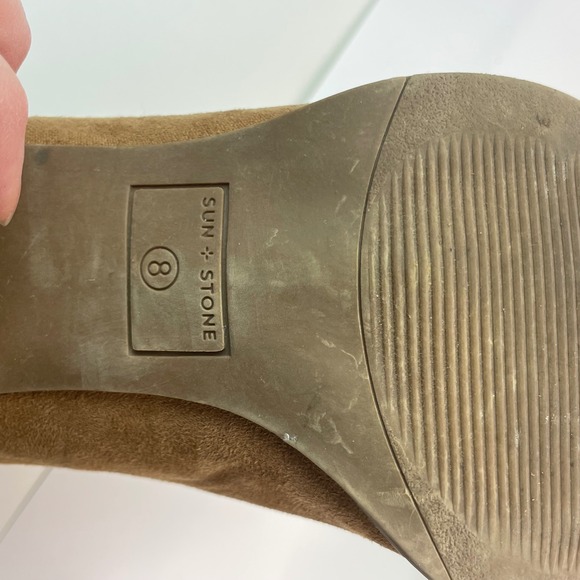 Sun + Stone Eliza Tan Faux Suede V-Cut Ankle Boots Block Heel SS ELIZAA Size 8M - Picture 5 of 8